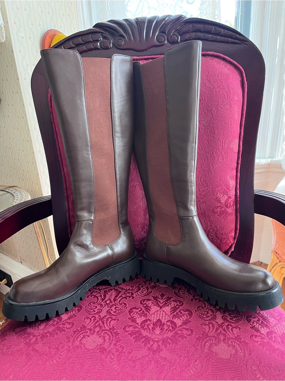 Women's Tall Brown Chunky Sole Riding Boots